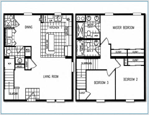 Floor plan for 2 beds, 1.5 baths